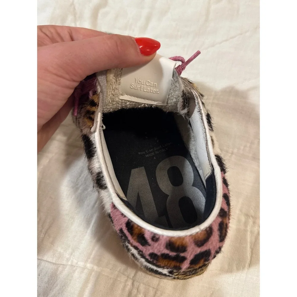 P448 John Animal Print Calf Hair Low Top Sneakers Multi Pattern Pink Laces 38